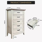 Commode de ferme, commode en bois rustique à 5 tiroirs pour placard, commode haute avec poignées métalliques