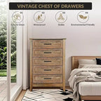Commode de ferme, commode en bois rustique à 5 tiroirs pour placard, commode haute avec poignées métalliques