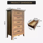 Commode de ferme, commode en bois rustique à 5 tiroirs pour placard, commode haute avec poignées métalliques
