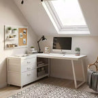 MAYEERTY Reversible L-Shaped Desk with 3 Drawers & Open Shelves, Rustic Home Office Computer Desk