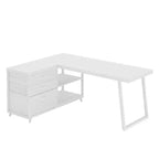 Bureau d'angle réversible avec 3 tiroirs et étagères ouvertes, Bureau d'ordinateur rustique pour la maison