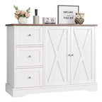 42 Farmhouse Buffet Cabinet with Storage, Coffee Bar Cabinet with 3 Drawers, Sideboard for Kitchen Dining Living Room, White