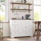Buffet de ferme de 42 po avec rangement, meuble de bar à café avec 3 tiroirs, buffet pour cuisine, salle à manger, salon, blanc