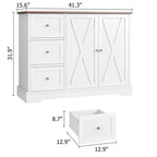 Buffet de ferme de 42 po avec rangement, meuble de bar à café avec 3 tiroirs, buffet pour cuisine, salle à manger, salon, blanc