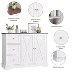 Buffet de ferme de 42 po avec rangement, meuble de bar à café avec 3 tiroirs, buffet pour cuisine, salle à manger, salon, blanc