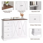Buffet de ferme de 42 po avec rangement, meuble de bar à café avec 3 tiroirs, buffet pour cuisine, salle à manger, salon, blanc