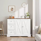 Buffet de ferme de 42 po avec rangement, meuble de bar à café avec 3 tiroirs, buffet pour cuisine, salle à manger, salon, blanc