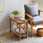 LEDREM Farmhouse Style 2-Tier Side Table with Bottom Shelf, Compact End Table for Living Room & Bedroom, Nightstand for Small Spaces, Honey Brown