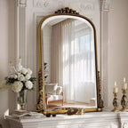 40x28 Wall Mirror, Arched Beaded Mirror with Metal Frame, Decorative Bathroom Vanity Mirror for Entryway, Bedroom, or Living Room