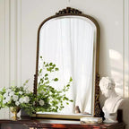 Miroir mural 40x28, miroir à perles arqué avec cadre en métal, miroir décoratif de salle de bain pour entrée, chambre ou salon