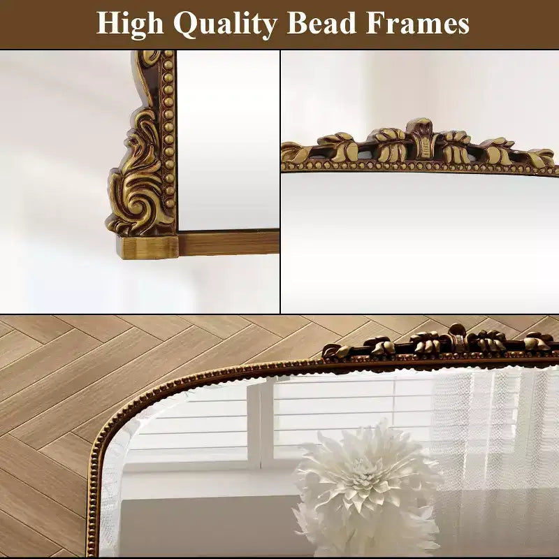Miroir mural 40x28, miroir à perles arqué avec cadre en métal, miroir décoratif de salle de bain pour entrée, chambre ou salon