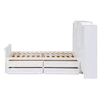 Lit plateforme en bois double avec armoire verticale tout-en-un et 4 tiroirs de chaque côté Blanc