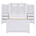 Lit plateforme en bois double avec armoire verticale tout-en-un et 4 tiroirs de chaque côté Blanc
