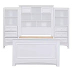 Lit plateforme en bois double avec armoire verticale tout-en-un et 4 tiroirs de chaque côté Blanc