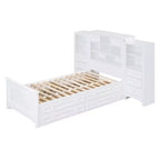 Lit plateforme en bois double avec armoire verticale tout-en-un et 4 tiroirs de chaque côté Blanc