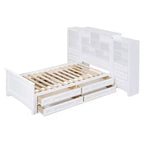 Lit plateforme en bois double avec armoire verticale tout-en-un et 4 tiroirs de chaque côté Blanc