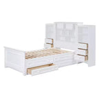 Lit plateforme en bois double avec armoire verticale tout-en-un et 4 tiroirs de chaque côté Blanc