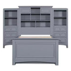 Lit plateforme en bois double avec armoire verticale tout-en-un et 4 tiroirs de chaque côté Blanc