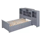 Lit plateforme en bois double avec armoire verticale tout-en-un et 4 tiroirs de chaque côté Blanc