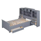 Lit plateforme en bois double avec armoire verticale tout-en-un et 4 tiroirs de chaque côté Blanc