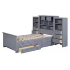 Lit plateforme en bois double avec armoire verticale tout-en-un et 4 tiroirs de chaque côté Blanc