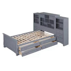 Lit plateforme en bois double avec armoire verticale tout-en-un et 4 tiroirs de chaque côté Blanc