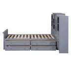 Lit plateforme en bois double avec armoire verticale tout-en-un et 4 tiroirs de chaque côté Blanc