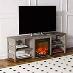Meuble TV avec cheminée intégrée pour téléviseurs jusqu'à 75 pouces avec étagères de rangement