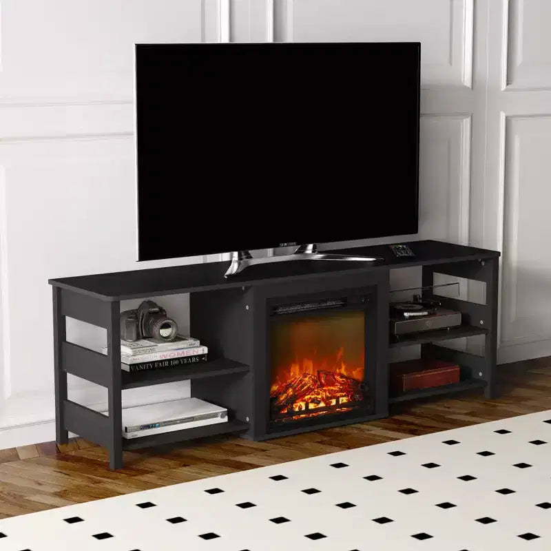 Meuble TV avec cheminée intégrée pour téléviseurs jusqu'à 75 pouces avec étagères de rangement