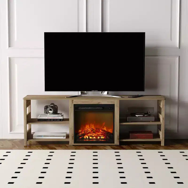 Meuble TV avec cheminée intégrée pour téléviseurs jusqu'à 75 pouces avec étagères de rangement