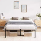 Cadre de lit double en métal avec rangement, support à lattes en acier robuste, capacité de 450 kg, sommier tapissier non requis, noir 40 cm