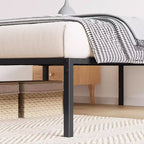 Cadre de lit double en métal avec rangement, support à lattes en acier robuste, capacité de 450 kg, sommier tapissier non requis, noir 40 cm