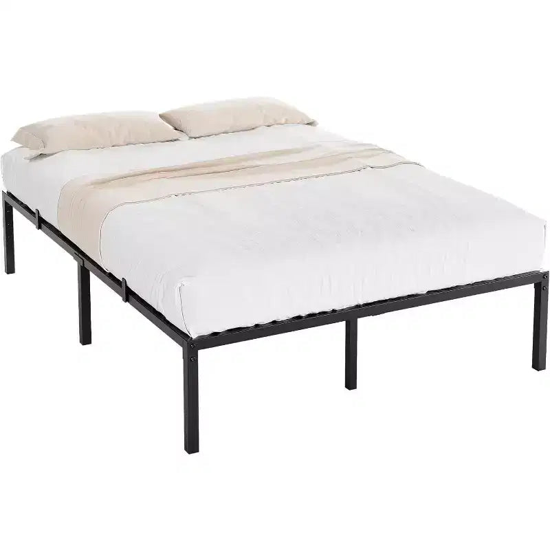 Cadre de lit double en métal avec rangement, support à lattes en acier robuste, capacité de 450 kg, sommier tapissier non requis, noir 40 cm