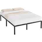 Cadre de lit double en métal avec rangement, support à lattes en acier robuste, capacité de 450 kg, sommier tapissier non requis, noir 40 cm