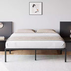 Cadre de lit double en métal avec rangement, support à lattes en acier robuste, capacité de 450 kg, sommier tapissier non requis, noir 40 cm