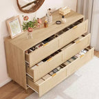 Commode à 6 tiroirs en rotin, commode moderne avec pieds et poignées, commode double large avec dispositif anti-basculement pour chambre à coucher, salon
