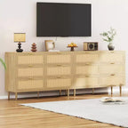 Commode à 6 tiroirs en rotin, commode moderne avec pieds et poignées, commode double large avec dispositif anti-basculement pour chambre à coucher, salon