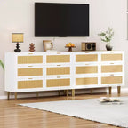 Commode à 6 tiroirs en rotin, commode moderne avec pieds et poignées, commode double large avec dispositif anti-basculement pour chambre à coucher, salon