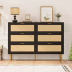 Commode à 6 tiroirs en rotin, commode moderne avec pieds et poignées, commode double large avec dispositif anti-basculement pour chambre à coucher, salon