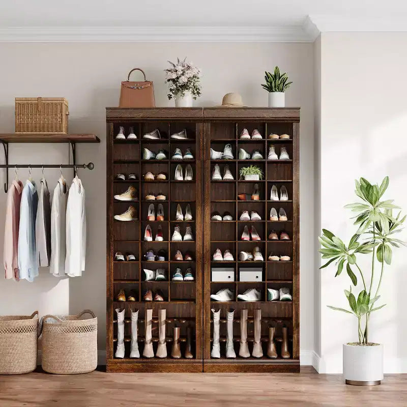 Meuble à chaussures avec 27 casiers, organisateur de rangement de chaussures haut à 10 niveaux avec espace pour bottes, étagère à chaussures autoportante pour entrée, couloir, placard