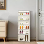 Meuble à chaussures pliable à 9 niveaux, armoire de rangement à chaussures pliable avec couvercles et porte transparente magnétique, boîtes de rangement pour chaussures pour couloir