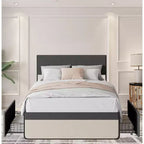 Modern Simple Platform Bed with Linen Upholstered Headboard and Footboard, Sturdy Steel Slat Bed Frame Mattress Foundation