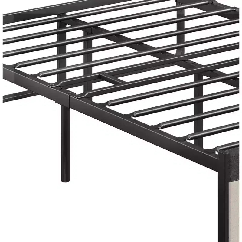 Lit plateforme moderne et simple avec tête et pied de lit rembourrés en lin, sommier à lattes en acier robuste pour matelas