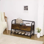 Banc à chaussures, Banc de rangement à chaussures avec couvercle relevable, Banc d'entrée, Organisateur de rangement à chaussures en métal et bois pour l'entrée, la chambre, le placard, le salon