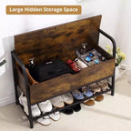 Banc à chaussures, Banc de rangement à chaussures avec couvercle relevable, Banc d'entrée, Organisateur de rangement à chaussures en métal et bois pour l'entrée, la chambre, le placard, le salon