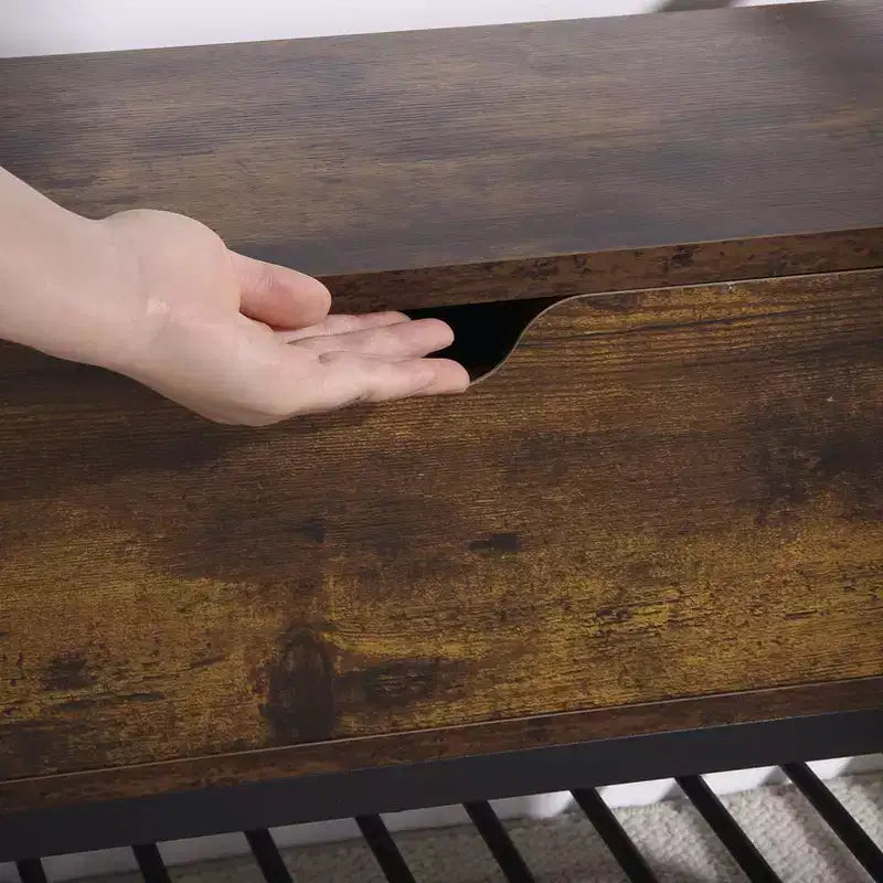Banc à chaussures, Banc de rangement à chaussures avec couvercle relevable, Banc d'entrée, Organisateur de rangement à chaussures en métal et bois pour l'entrée, la chambre, le placard, le salon