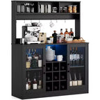 Acekool Coffee Bar Cabinet with Power Outlet, Adjustable Shelves, Hooks, Sideboard Storage for Kitchen Dining, Black