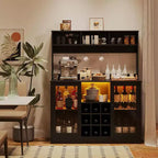Meuble de bar à café avec prise de courant, étagères réglables, crochets, buffet de rangement pour cuisine et salle à manger, noir