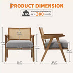 Fauteuil d'appoint de ferme du milieu du siècle - Fauteuil en bois avec dossier en rotin et coussin en lin pour salon, chambre à coucher - Beige, montage facile