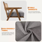 Fauteuil d'appoint de ferme du milieu du siècle - Fauteuil en bois avec dossier en rotin et coussin en lin pour salon, chambre à coucher - Beige, montage facile